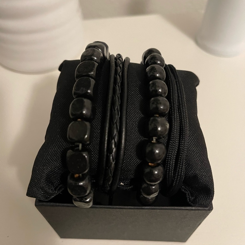 Black Beaded Bracelet Set 4 piece